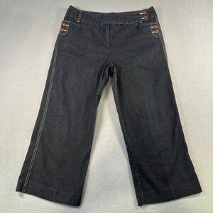 Larry Levine Stretch Dark Wash Capri Jeans Red Button Nautical Accent Size 4